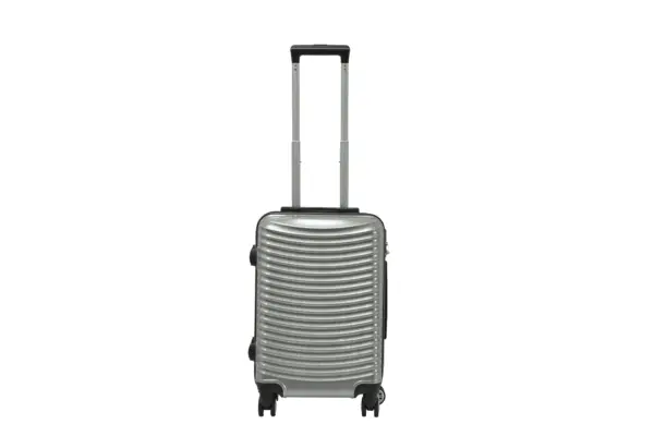 20 inch silver hard shell luggage with curved ribs, front view
