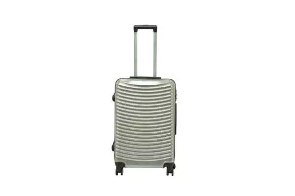 24 inch silver hard shell luggage with curved ribs, front view