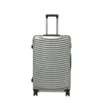 28 inch silver hard shell luggage with curved ribs, front view