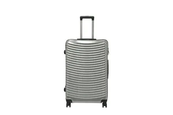 28 inch silver hard shell luggage with curved ribs, front view