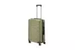 24 inch gold hard shell luggage with curved ribs, side view with four wheels