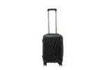 20 inch black hard shell luggage with a diagonal line pattern, front view