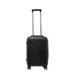 20 inch black hard shell luggage with a diagonal line pattern, front view