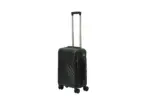 20 inch black hard shell luggage with a diagonal line pattern, side view with four wheels