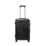 24 inch black hard shell luggage with a diagonal line pattern, front view
