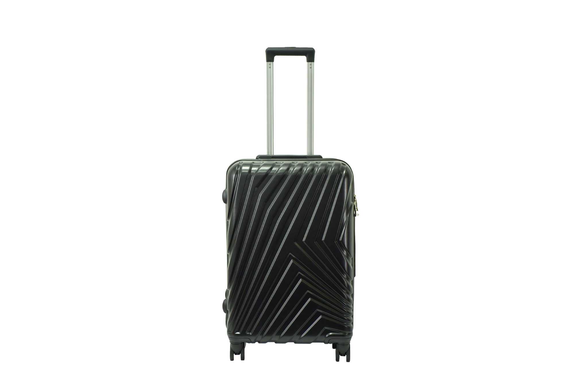 28234 copy 24 inch black hard shell luggage with a diagonal line pattern, front view