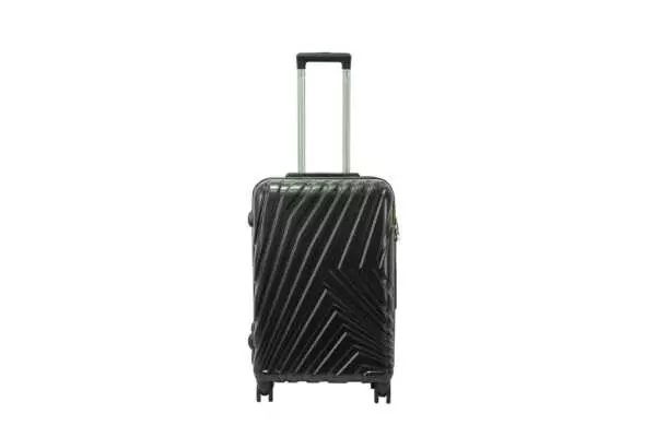 24 inch black hard shell luggage with a diagonal line pattern, front view