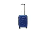 20 inch blue hard shell luggage with a diagonal line pattern, front view