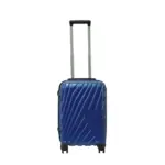 20 inch blue hard shell luggage with a diagonal line pattern, front view
