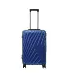24 inch blue hard shell luggage with a diagonal line pattern, front view