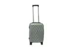 20 inch silver hard shell luggage with a diagonal line pattern, front view