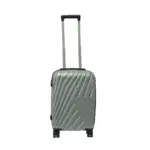 20 inch silver hard shell luggage with a diagonal line pattern, front view