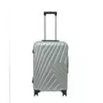 24 inch silver hard shell luggage with a diagonal line pattern, front view