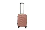20 inch rose gold hard shell luggage with a diagonal line pattern, front view