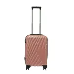 20 inch rose gold hard shell luggage with a diagonal line pattern, front view