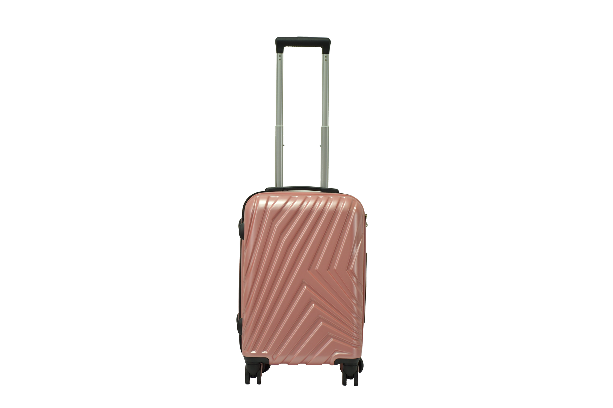 28242 20 inch rose gold hard shell luggage with a diagonal line pattern, front view
