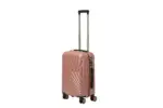 20 inch rose gold hard shell luggage with a diagonal line pattern, side view with four wheels