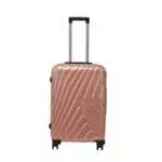 24 inch rose gold hard shell luggage with a diagonal line pattern, front view