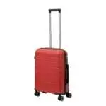 20 inch red hard shell luggage with horizontal ribbed bands, front view