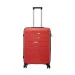 24 inch red hard shell luggage with horizontal ribbed bands, front view