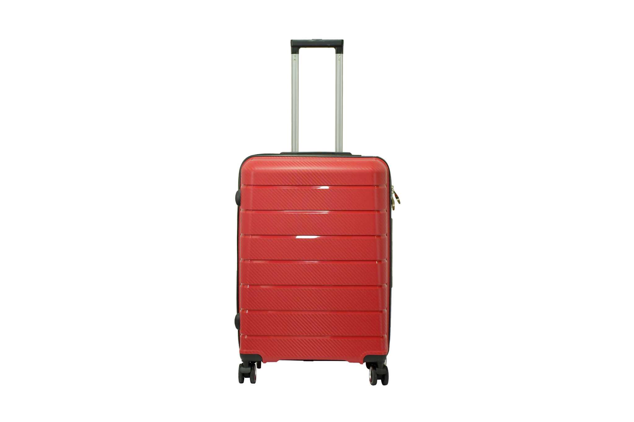 28255 copy 24 inch red hard shell luggage with horizontal ribbed bands, front view