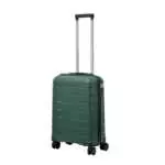 20 inch dark green hard shell luggage with horizontal ribbed bands, front view