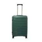 24 inch dark green hard shell luggage with horizontal ribbed bands, front view