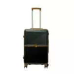 24 inch black hard shell luggage with a tan accent band and top handle, front view
