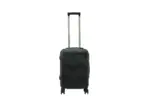 20 inch black hard shell luggage with a geometric zigzag pattern, front view
