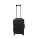 20 inch black hard shell luggage with a geometric zigzag pattern, front view