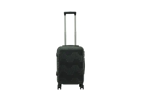 20 inch black hard shell luggage with a geometric zigzag pattern, front view