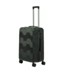 24 inch black hard shell luggage with a geometric zigzag pattern, front view