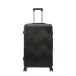28 inch black hard shell luggage with a geometric zigzag pattern, front view