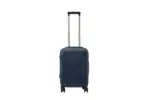 20 inch dark blue hard shell luggage with a geometric zigzag pattern, front view