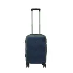 20 inch dark blue hard shell luggage with a geometric zigzag pattern, front view