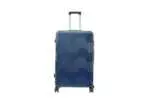 28 inch dark blue hard shell luggage with a geometric zigzag pattern, front view