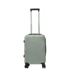 20 inch silver hard shell luggage with a geometric zigzag pattern, front view