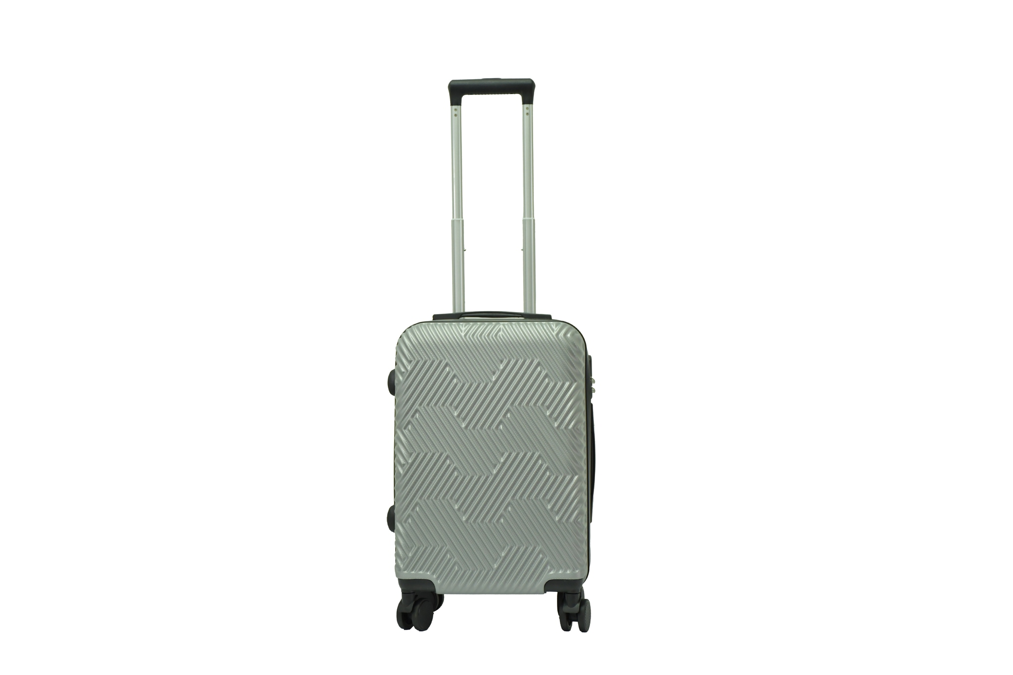 28278 20 inch silver hard shell luggage with a geometric zigzag pattern, front view