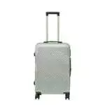 24 inch silver hard shell luggage with a geometric zigzag pattern, front view