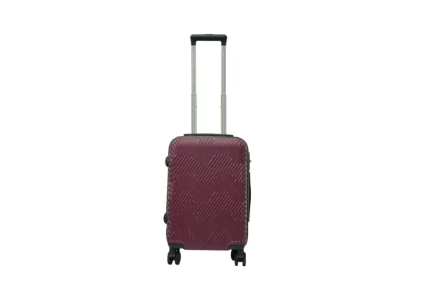 20 inch maroon hard shell luggage with a geometric zigzag pattern, front view