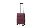 20 inch maroon hard shell luggage with a geometric zigzag pattern, side view with four wheels
