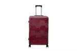 28 inch maroon hard shell luggage with a geometric zigzag pattern, front view