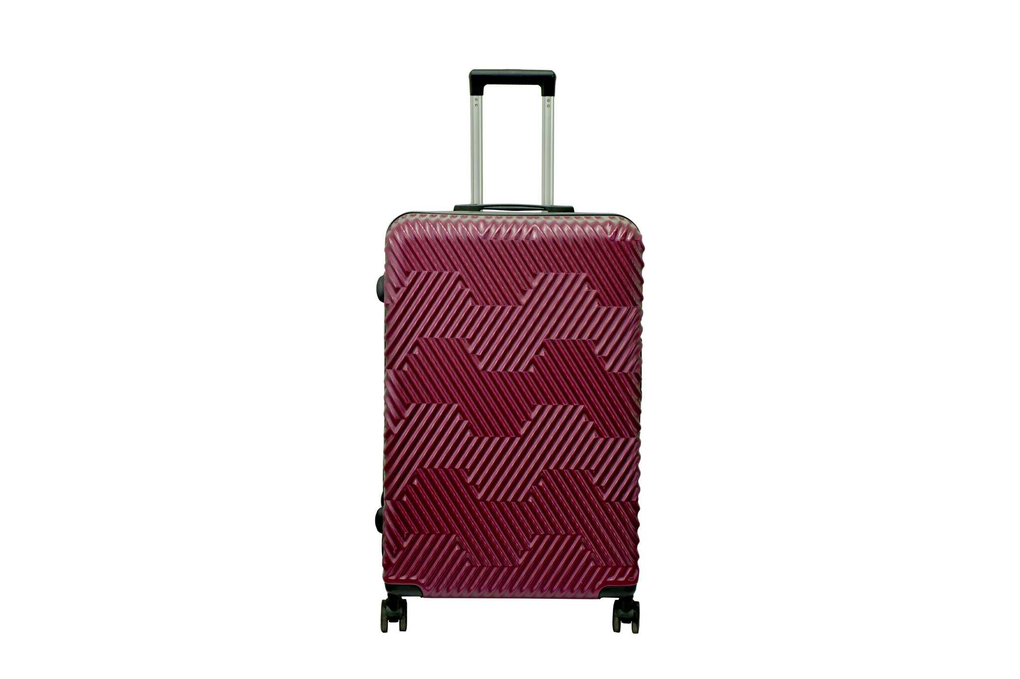 28283 copy 28 inch maroon hard shell luggage with a geometric zigzag pattern, front view