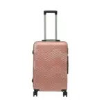 24 inch rose gold hard shell luggage with a geometric zigzag pattern, front view