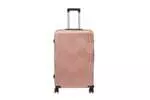 28 inch rose gold hard shell luggage with a geometric zigzag pattern, front view
