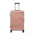 28 inch rose gold hard shell luggage with a geometric zigzag pattern, front view