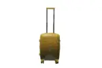 20 inch orange hard shell luggage with a concentric line pattern, front view