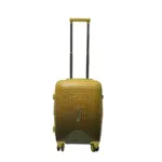 20 inch orange hard shell luggage with a concentric line pattern, front view