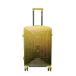 24 inch orange hard shell luggage with a concentric line pattern, front view
