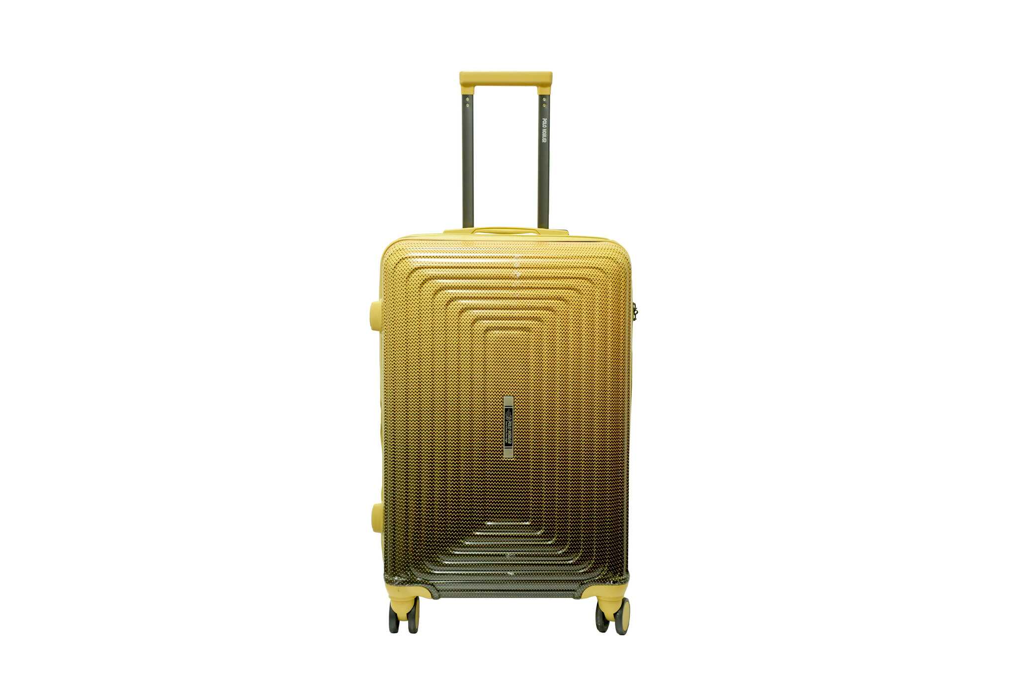 28288 copy 24 inch orange hard shell luggage with a concentric line pattern, front view